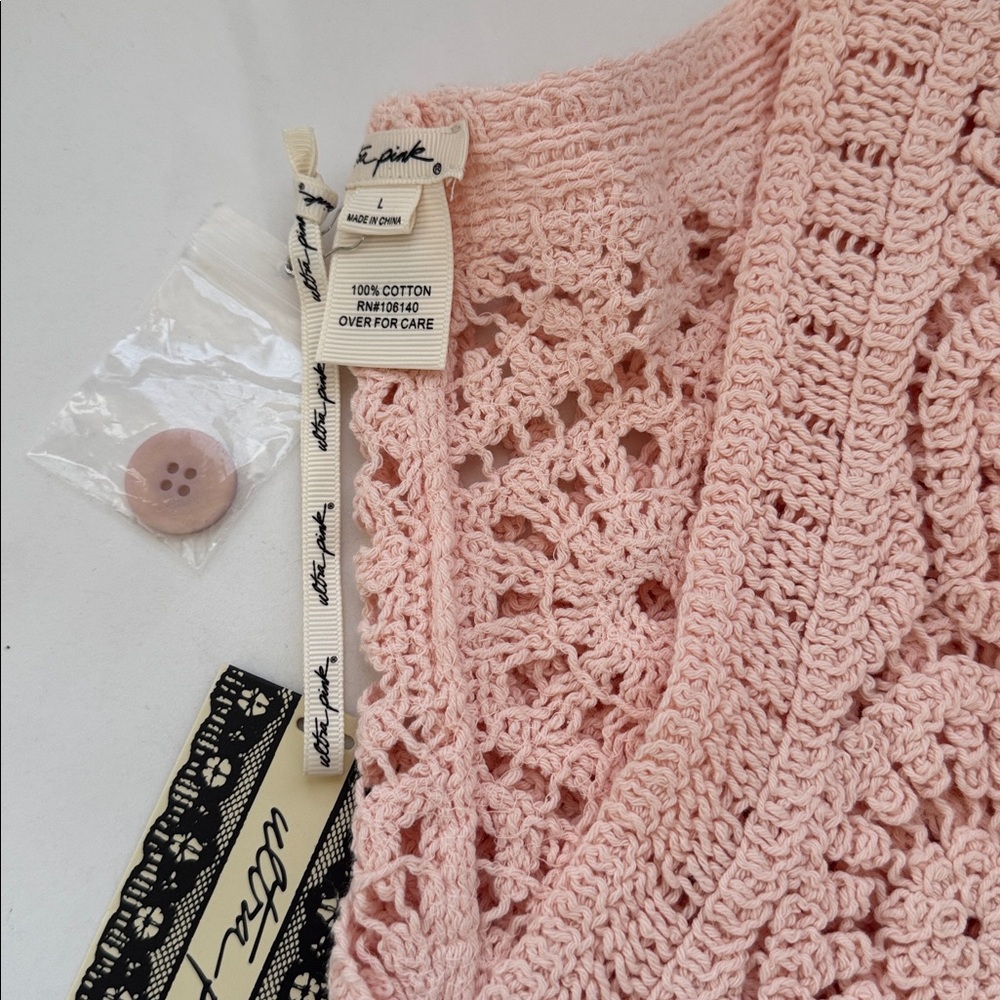 Ultra Pink Women’s Long Sleeve Crochet Cardigan Sweater Large - Picture 5 of 5